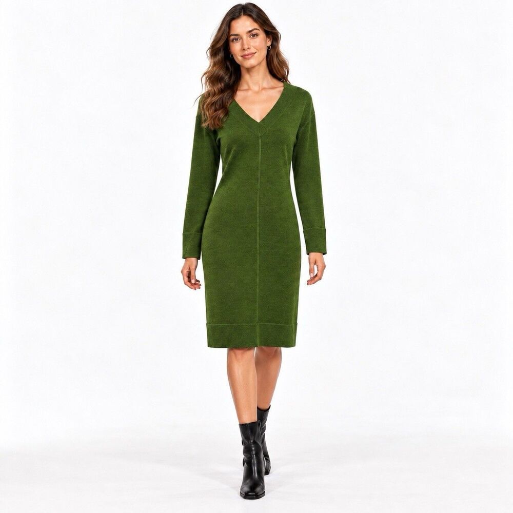Grey Jason Wu Women Green Wool Blend Knit Sweater Dress Soft Comfy Cozy Winter M